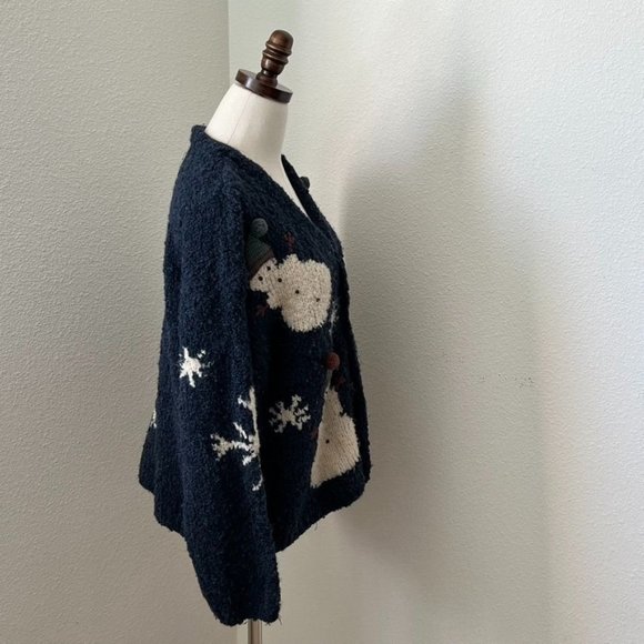 Belle‎ Point Snowman Chunky Knit Cardigan Sweater Granny Core 90's Vtg Sz Large - Picture 5 of 12